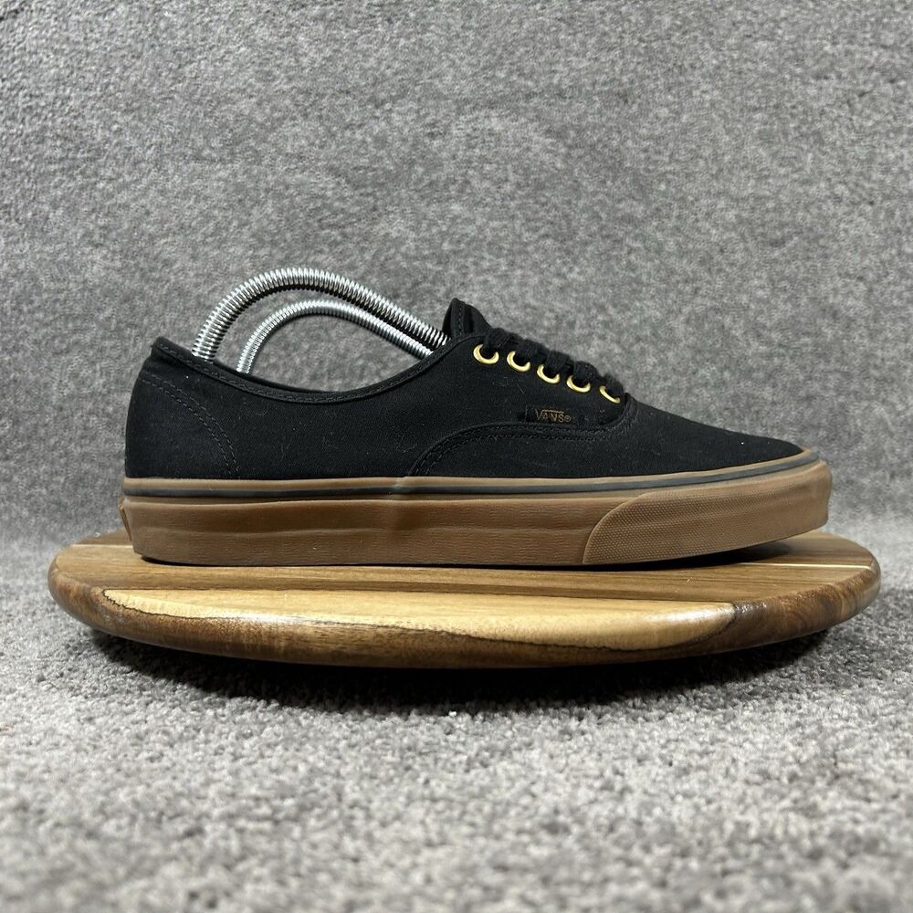 Vans Authentic Mens Size 9.5 Black Gum Casual Athletic Skate Walking Shoes Used